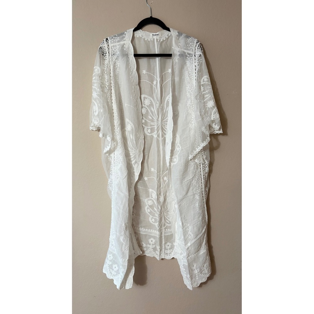 Kindred White Cotton Lace Duster Kimono Embroidered Butterfly Boho Plus